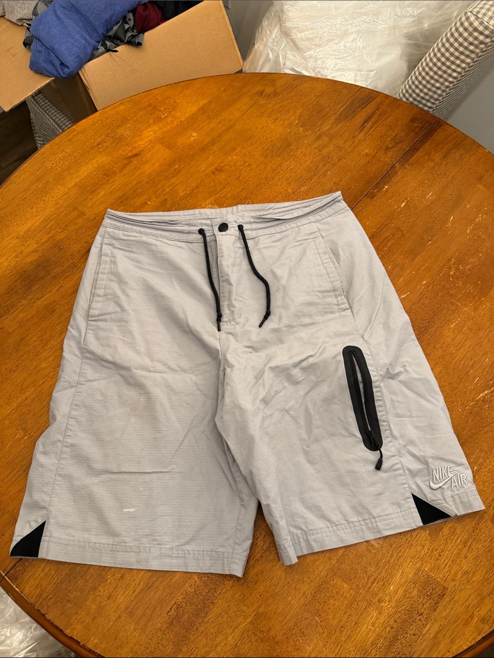 Nike Light Gray Athletic Shorts with Black Accents L Large